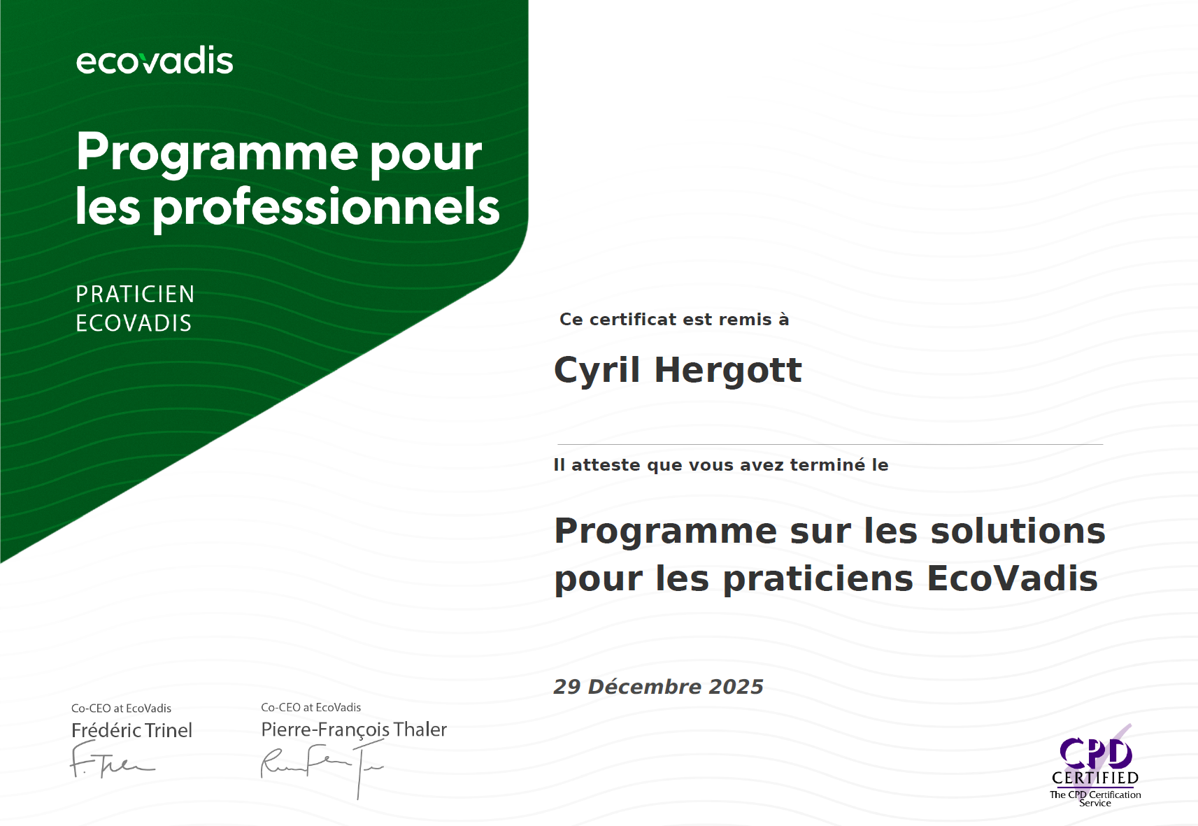 Attestation Practitioner Ecovadis